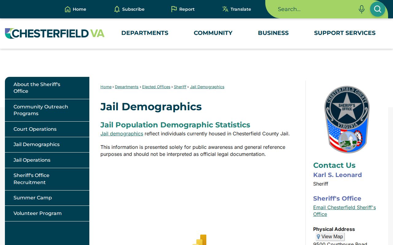 Chesterfield County Jail aggregate data without named release records