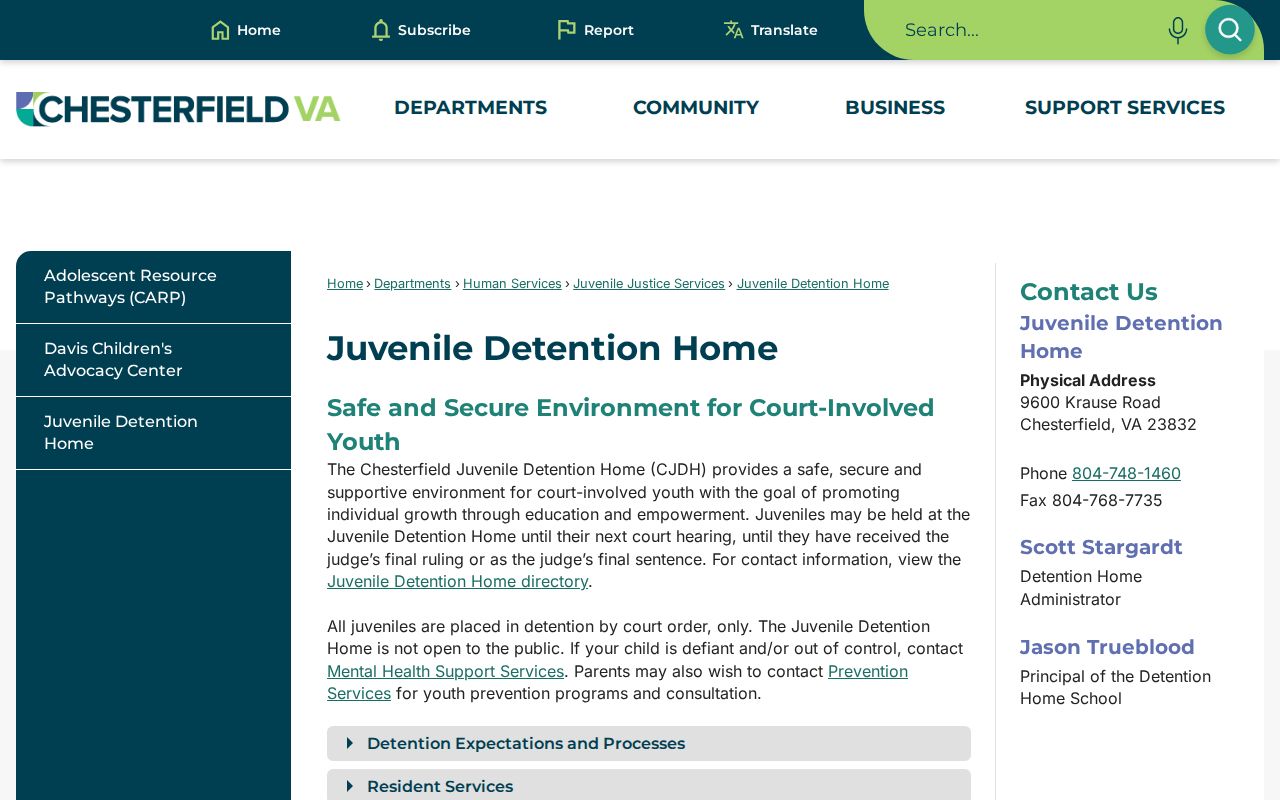 Chesterfield Juvenile Detention Home confidential court-directed release procedure