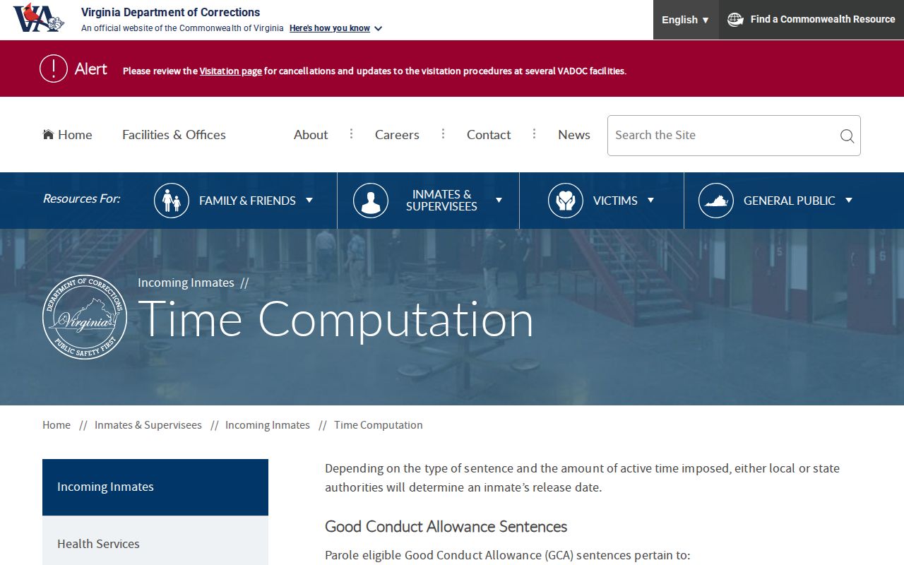 VADOC time computation for a Chesterfield County projected release date
