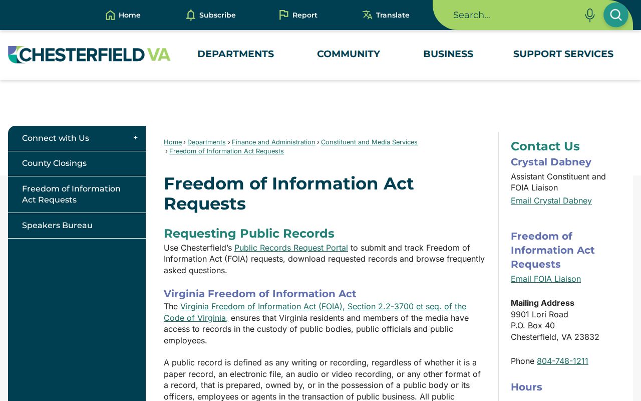 Chesterfield County release records Sheriff FOIA route