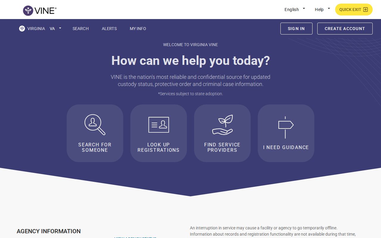Virginia VINE landing page for a Chesterfield County VINELink release check