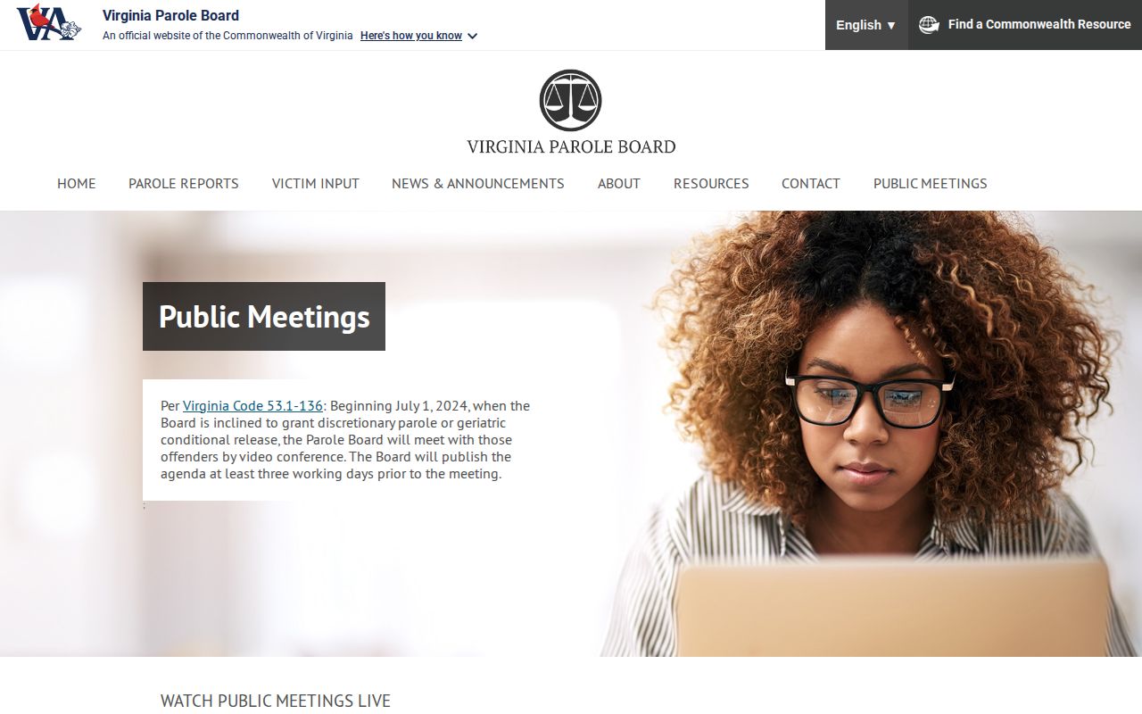 Virginia Parole Board public meetings for Chesterfield County parole records
