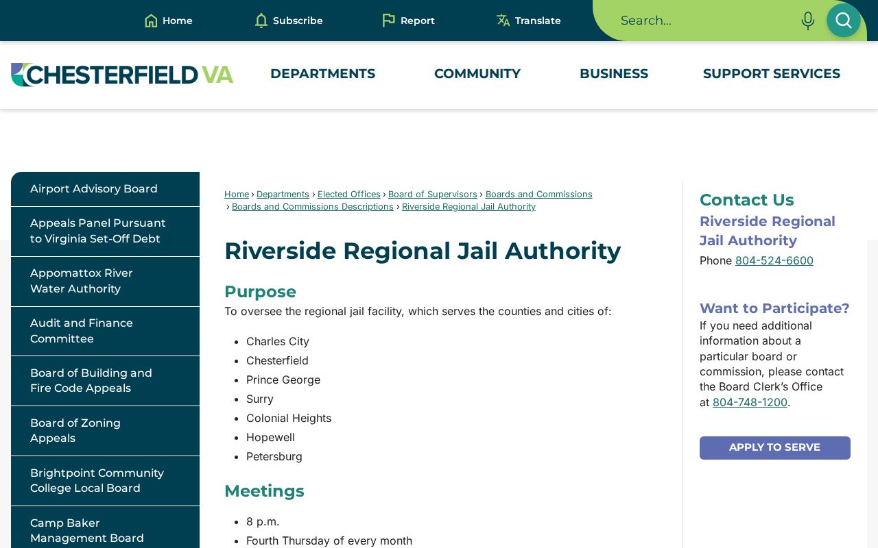 Riverside Regional Jail Authority release record source for Chesterfield cases
